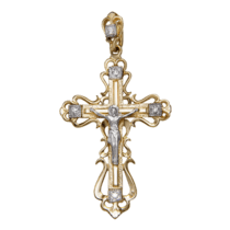 обзорное фото Золотой крестик с фианитами 025261  Золотые крестики православные