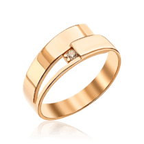 обзорное фото Стильное золотое обручальное кольцо с фианитом 036230  Золотые кольца
