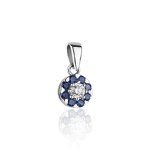 обзорное фото Кулон с бриллиантом и сапфирами 023176 Золотые кулоны с сапфиром обзорное фото Кулон с бриллиантом и сапфирами 023176  Золотые кулоны с сапфиром