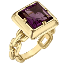 обзорное фото Кольцо с квадратным аметистом в желтом золоте 034694 Золотые кольца обзорное фото Кольцо с квадратным аметистом в желтом золоте 034694  Золотые кольца