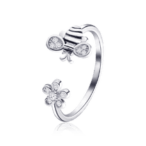 обзорное фото Серебряное кольцо Пчелка и Ромашка 031242  Серебряные кольца со вставками