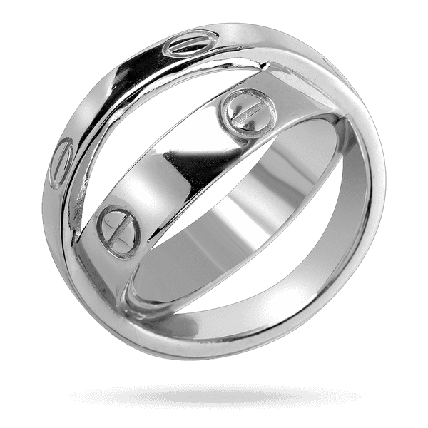 Двойное серебряное кольцо с болтами без вставок 040186 детальное изображение ювелирного изделия Серебряные кольца без вставок Двойное серебряное кольцо с болтами без вставок 040186 детальное изображение ювелирного изделия Серебряные кольца без вставок