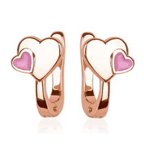 обзорное фото Золотые серьги для девочек с розовым сердечком 037976 Золотые детские сережки обзорное фото Золотые серьги для девочек с розовым сердечком 037976  Золотые детские сережки