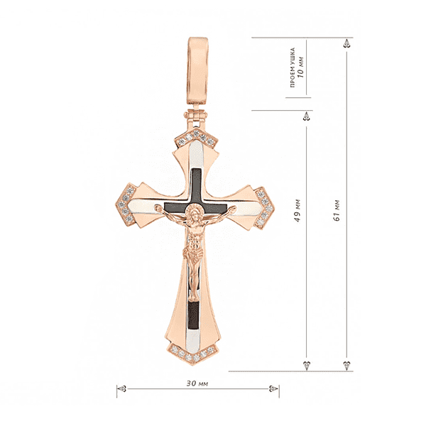 Золотий хрестик з чорною емаллю і фіанітами Розп'яття 035107 детальне зображення ювелірного виробу