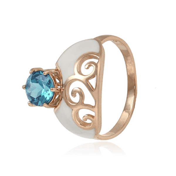 Массивное золотое кольцо с эмалью и топазом 028634 детальное изображение ювелирного изделия Золотые кольца с топазом