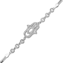 обзорное фото Серебряный браслет оберег Хамса с фианитами 027714 Серебряные женские браслеты обзорное фото Серебряный браслет оберег Хамса с фианитами 027714  Серебряные женские браслеты