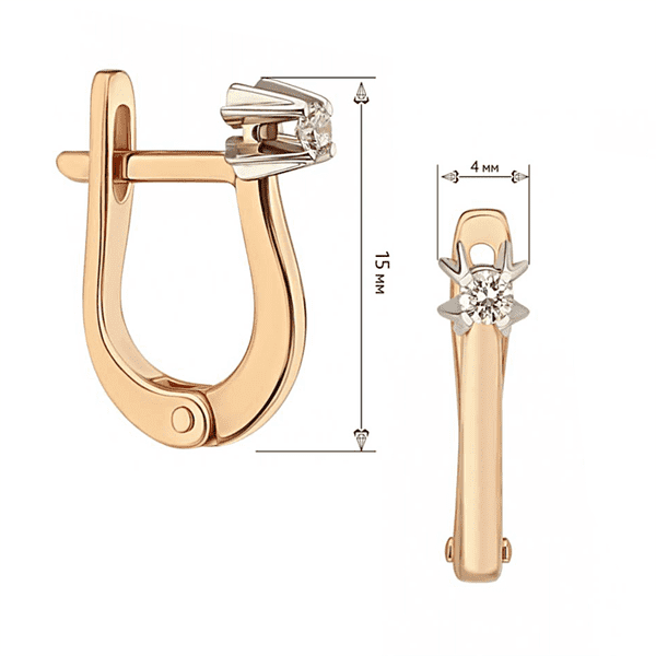 Серьги в комбинированном золоте с бриллиантом 