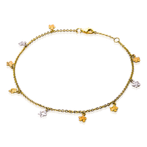 обзорное фото Золотой браслет на ногу с подвесками Цветочки 032911 Золотые браслеты на ногу обзорное фото Золотой браслет на ногу с подвесками Цветочки 032911  Золотые браслеты на ногу