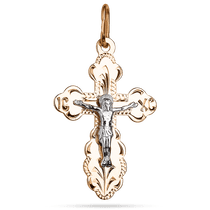 обзорное фото Элегантный крестик в комбинированном золоте с гравировкой Спаси и Сохрани 039501 Золотые крестики православные обзорное фото Элегантный крестик в комбинированном золоте с гравировкой Спаси и Сохрани 039501  Золотые крестики православные