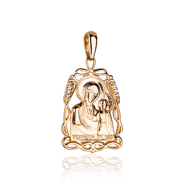 Золотая иконка Казанская с фианитами 032756 детальное изображение ювелирного изделия Золотые подвески иконки