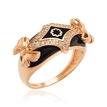 обзорное фото Кольцо золотое в стиле Барокко с черной эмалью 033860 Золотые кольца обзорное фото Кольцо золотое в стиле Барокко с черной эмалью 033860  Золотые кольца