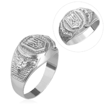 обзорное фото Серебряное кольцо печатка с эмблемой ГУР МО Украины и Тризубом 037686  Украинская символика из золота и серебра