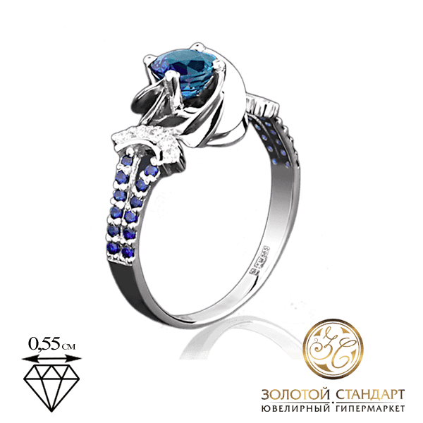 Каблучка з білого золота з сапфірами і діамантами 1076/1 детальне зображення ювелірного виробу Каблучка з білого золота з сапфірами і діамантами 1076/1 детальне зображення ювелірного виробу