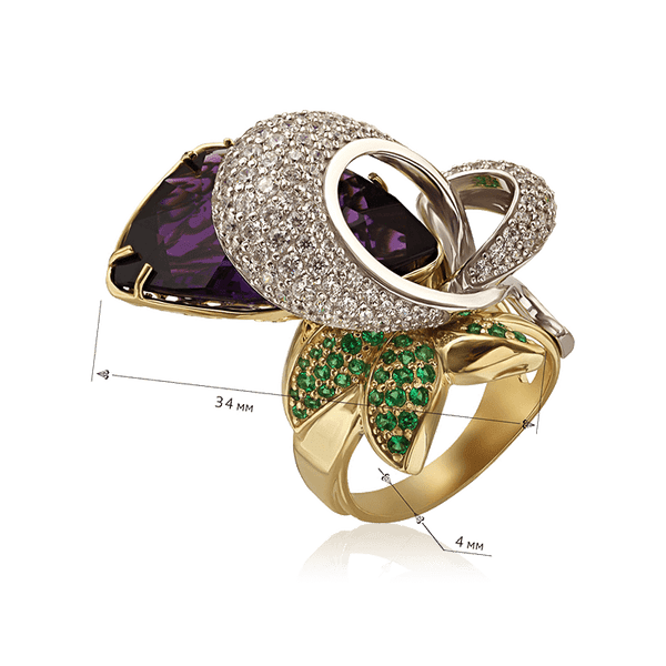 роскошное золотое кольцо с аметистом и фианитами в желтом золоте роскошное золотое кольцо с аметистом и фианитами в желтом золоте