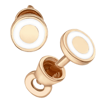 обзорное фото Золотые пуссеты круглой формы с белой эмалью 040753 Золотые серьги с эмалью обзорное фото Золотые пуссеты круглой формы с белой эмалью 040753  Золотые серьги с эмалью