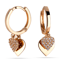 обзорное фото Золотые серьги конго Сердечки с цирконием 030560 Золотые серьги с фианитом обзорное фото Золотые серьги конго Сердечки с цирконием 030560  Золотые серьги с фианитом