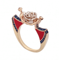 обзорное фото Золотое кольцо необычной формы "Танцовщицы" с эмалью и фианитами 038095  Золотые кольца с эмалью