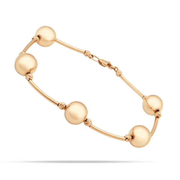 Золотой браслет с 5 большими шариками, соединенными тонкими звеньями 040396 детальное изображение ювелирного изделия Золотые браслеты без камней Золотой браслет с 5 большими шариками, соединенными тонкими звеньями 040396 детальное изображение ювелирного изделия Золотые браслеты без камней