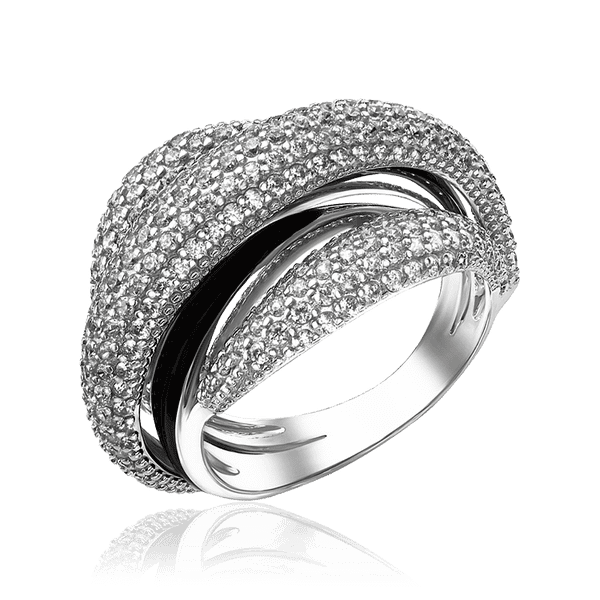 Объемное серебряное кольцо с черной эмалью и белыми фианитами 035030 детальное изображение ювелирного изделия Серебряные кольца Объемное серебряное кольцо с черной эмалью и белыми фианитами 035030 детальное изображение ювелирного изделия Серебряные кольца