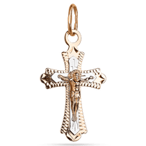 обзорное фото Православный крестик с алмазной гравировкой в комбинированном золоте 039504 Золотые крестики православные обзорное фото Православный крестик с алмазной гравировкой в комбинированном золоте 039504  Золотые крестики православные