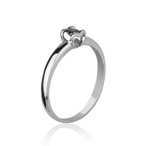 Кольцо Сердце в белом золоте с коричневым бриллиантом