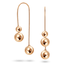 обзорное фото Золотые серьги-продевки с тремя гладкими зеркальными шариками разного размера 040767 Золотые серьги без вставок обзорное фото Золотые серьги-продевки с тремя гладкими зеркальными шариками разного размера 040767  Золотые серьги без вставок