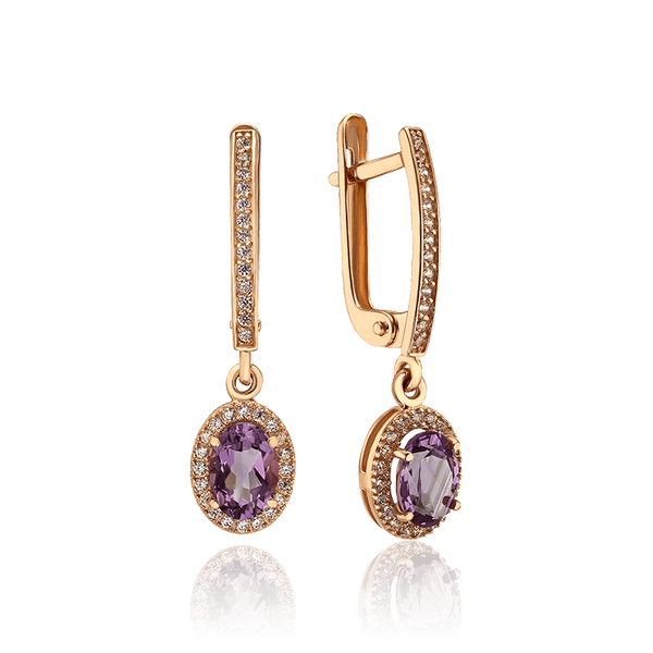 сереги подвески золотые с аметистом сереги подвески золотые с аметистом