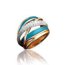 обзорное фото Кольцо из красного золота с эмалью и фианитами 030822  Золотые кольца с эмалью