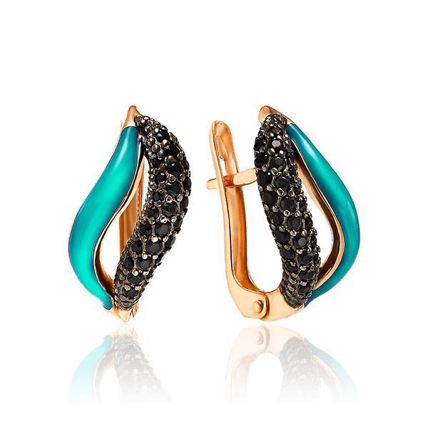 Золотые серьги с голубой эмалью  и фианитами 030856 детальное изображение ювелирного изделия Золотые серьги Золотые серьги с голубой эмалью  и фианитами 030856 детальное изображение ювелирного изделия Золотые серьги