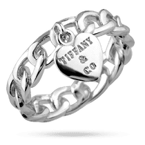 обзорное фото Серебряное кольцо "Цепочка" с сердечком 040183  Серебряные кольца без вставок