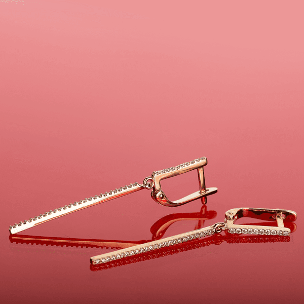 Золотые серьги с фианитом в красном золоте 030737