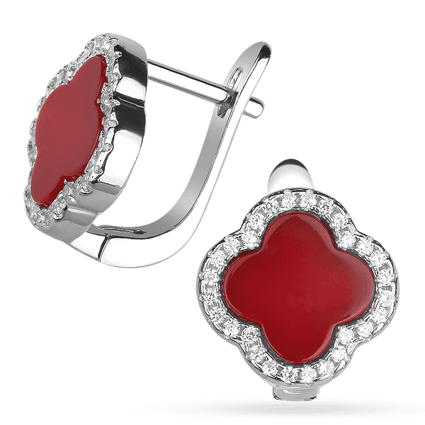 Серебряные серьги Клевер на английском замке с красным агатом 038368 детальное изображение ювелирного изделия Серебряные серьги с камнями Серебряные серьги Клевер на английском замке с красным агатом 038368 детальное изображение ювелирного изделия Серебряные серьги с камнями