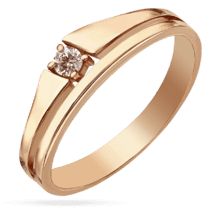 обзорное фото Кольцо из красного золота с бриллиантом для помолвки 037150  Золотые кольца с бриллиантами