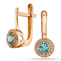 обзорное фото Серьги золотые с нежно-голубым топазом и фианитами 036254  Золотые серьги с топазом