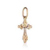 обзорное фото Крестик из красного и белого золота с Распятием 028151  Золотые крестики православные