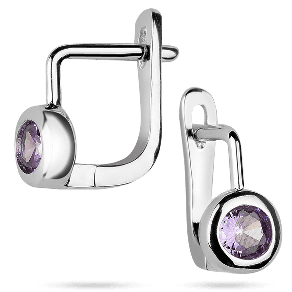 Детские серебряные серьги с фиолетовым фианитом на английской застежке 925 пробы 039550 детальное изображение ювелирного изделия Детские серебряные серьги  Детские серебряные серьги с фиолетовым фианитом на английской застежке 925 пробы 039550 детальное изображение ювелирного изделия Детские серебряные серьги
