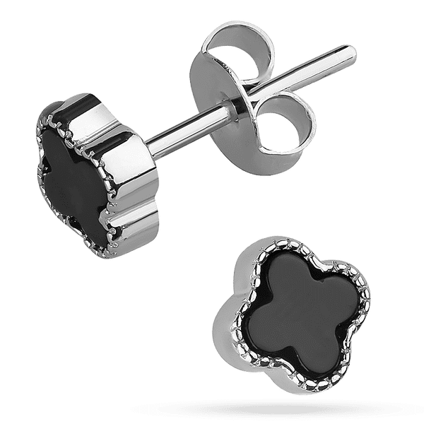 Серебряные пусеты Клевер с ониксом 038524 детальное изображение ювелирного изделия Серебряные серьги с камнями Серебряные пусеты Клевер с ониксом 038524 детальное изображение ювелирного изделия Серебряные серьги с камнями