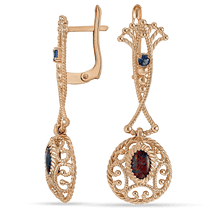 обзорное фото Вечерние золотые серьги с опалом и фианитами 034163 Золотые серьги с опалом обзорное фото Вечерние золотые серьги с опалом и фианитами 034163  Золотые серьги с опалом