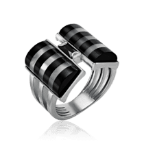 обзорное фото Кольцо из серебра с агатом и фианитами 034756  Серебряные кольца