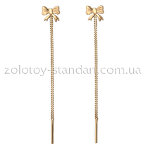 обзорное фото Золотые серьги Бантики 567107  Золотые серьги протяжки