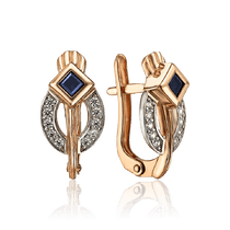 обзорное фото Серьги из комбинированного золота с сапфиром и фианитами 035053 Золотые серьги обзорное фото Серьги из комбинированного золота с сапфиром и фианитами 035053  Золотые серьги