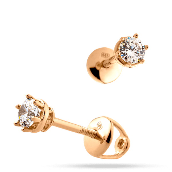 Серьги гвоздики золотые с фианитом 037102 детальное изображение ювелирного изделия Золотые серьги