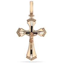 обзорное фото Золотой крестик с вставками из эмали и фианитов 034611  Золотые подвески