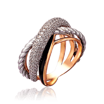 обзорное фото Кольцо из комбинированного золота с черной эмалью и фианитами 030803 Золотые кольца обзорное фото Кольцо из комбинированного золота с черной эмалью и фианитами 030803  Золотые кольца