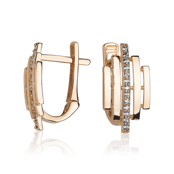 Сережки из красного золота 585 с английским замком 032204 детальное изображение ювелирного изделия Золотые серьги с фианитом Сережки из красного золота 585 с английским замком 032204 детальное изображение ювелирного изделия Золотые серьги с фианитом