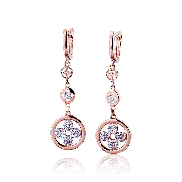 Золоті сережки "Клевір" з фіанітами 028417 детальне зображення ювелірного виробу Золоті сережки "Клевір" з фіанітами 028417 детальне зображення ювелірного виробу