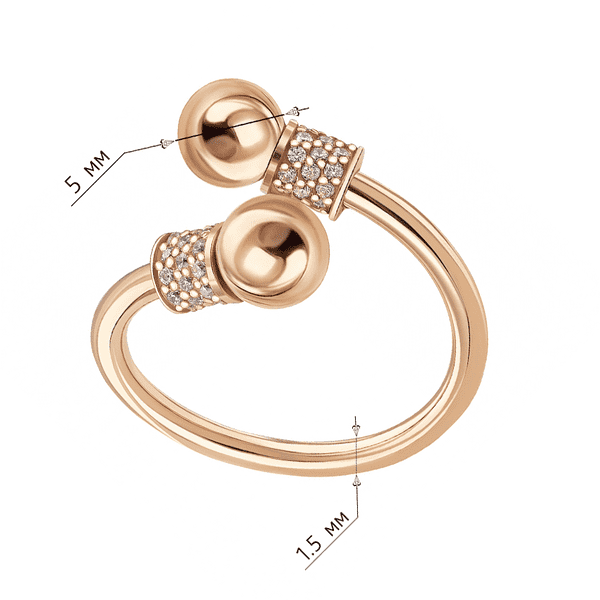 Золотое разомкнутое кольцо с двумя шариками, обрамленными сияющими фианитами купить Золотое разомкнутое кольцо с двумя шариками, обрамленными сияющими фианитами купить