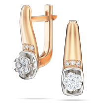 обзорное фото Серьги Бриллиантовый Букет из красного и белого золота с бриллиантами 036016  Золотые серьги с бриллиантами