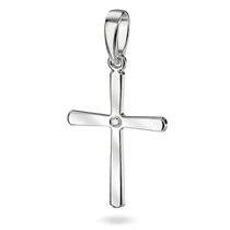 обзорное фото Нежный крестик в белом золоте с бриллиантом 040613  Декоративные золотые крестики