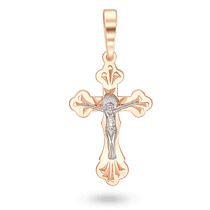 обзорное фото Золотой крестик с Распятием 029606 Детский золотой крестик обзорное фото Золотой крестик с Распятием 029606  Детский золотой крестик